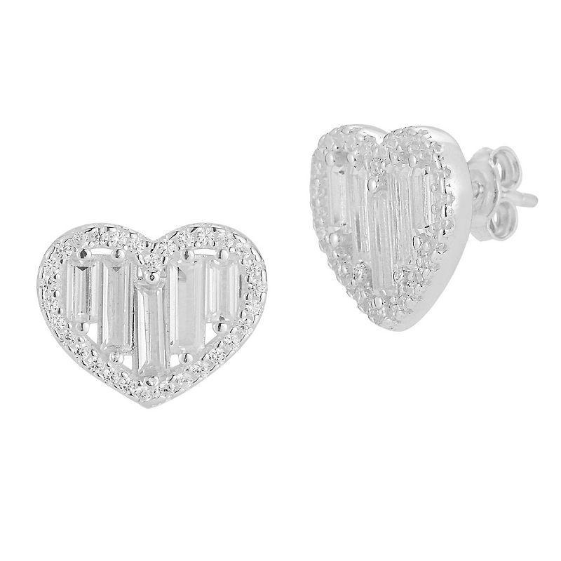 Sunkissed Sterling Cubic Zirconia Heart Stud Earrings, Womens, Silver Product Image