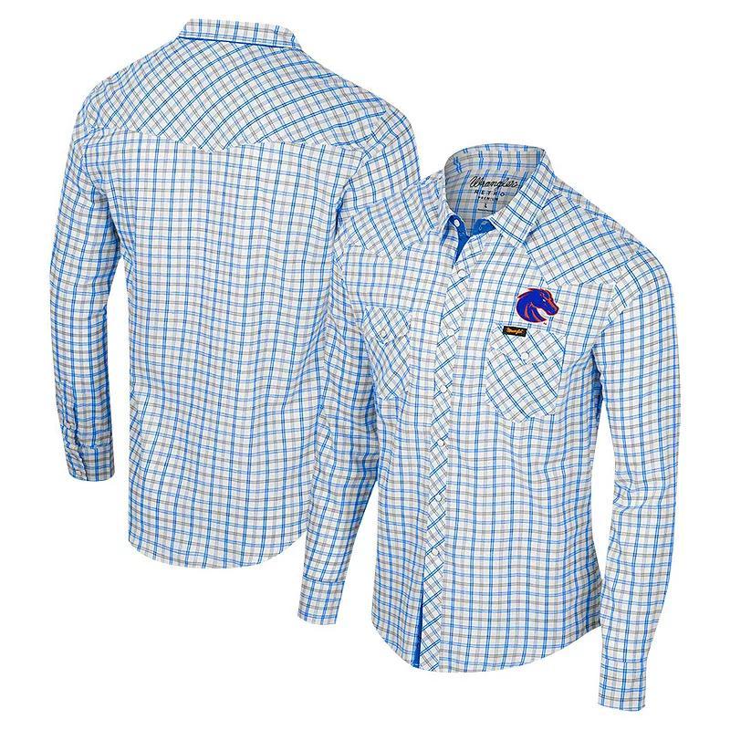 Mens Colosseum x Wrangler Boise State Broncos Plaid Window Pane Long Sleeve Full-Snap Shirt Product Image