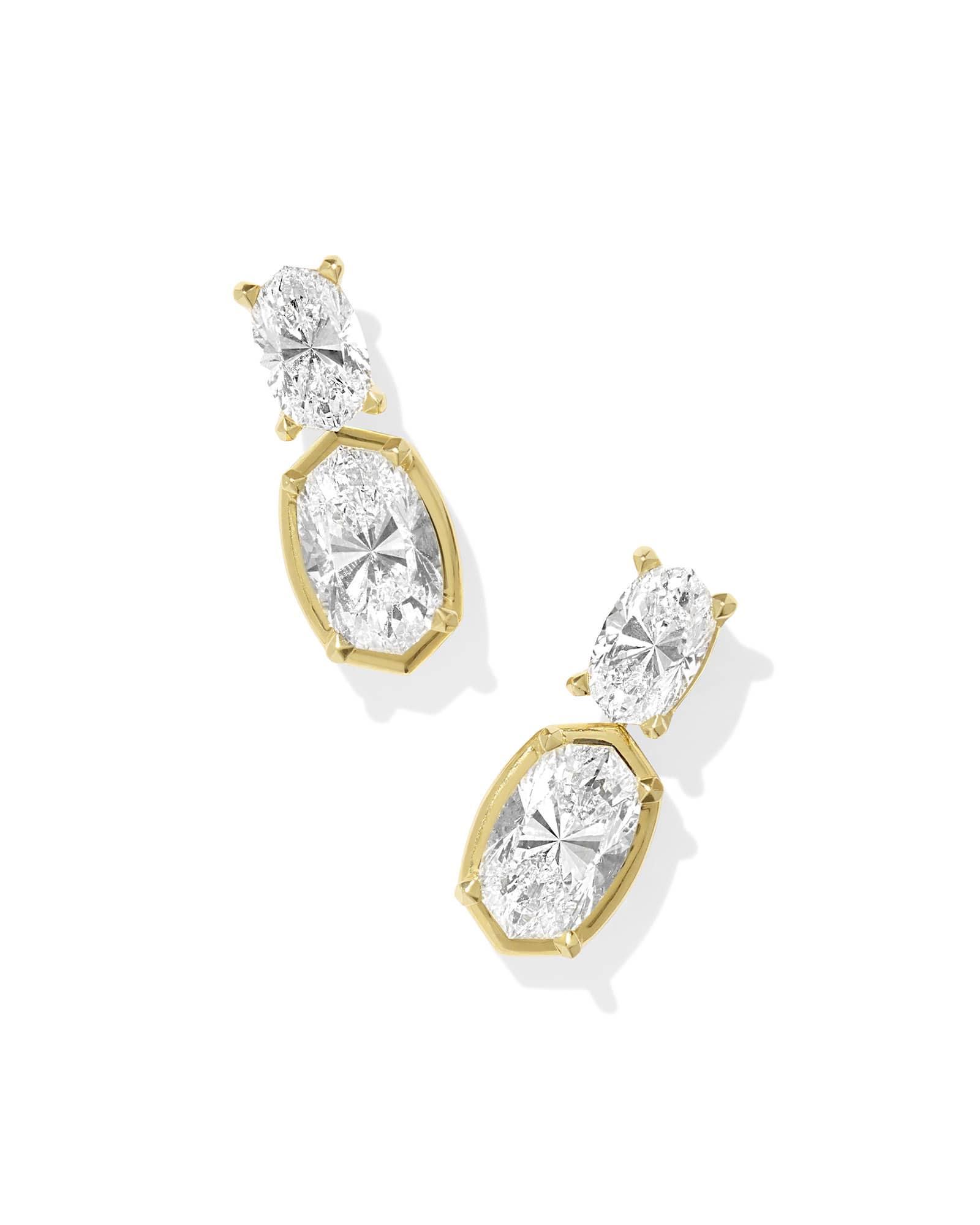 Lab Grown White Diamond Custom Elisa Drop Earrings in 14k Yellow Gold Product Image