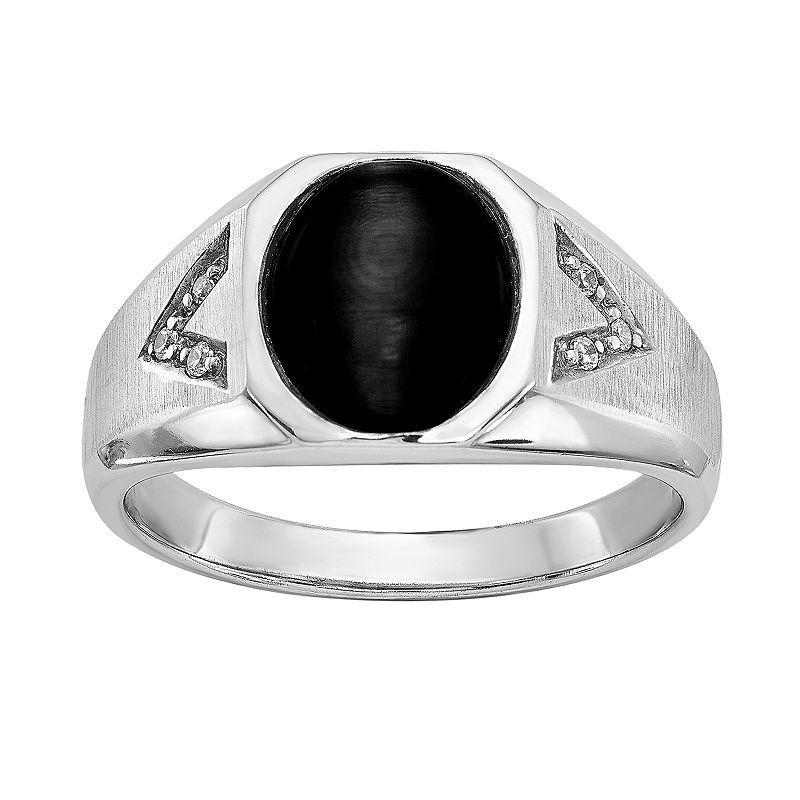 Mens Sterling Silver Onyx & Diamond Accent Cabochon Ring Product Image