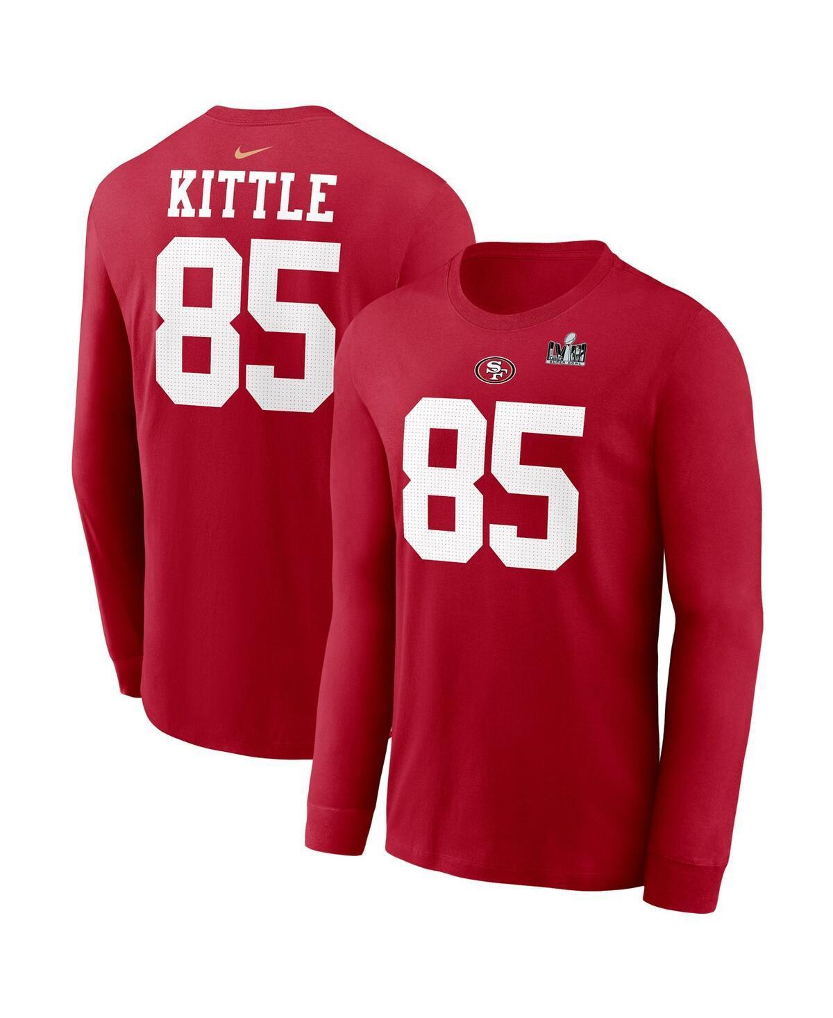 Mens Nike George Kittle Scarlet San Francisco 49ers Super Bowl Lviii Patch Player Name and Number Long Sleeve T-shirt Product Image