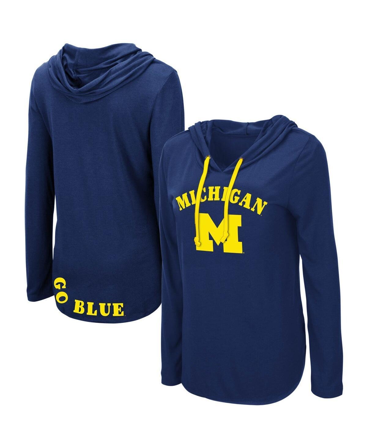 Womens Colosseum Navy Michigan Wolverines My Lover Lightweight Hooded Long Sleeve T-shirt Product Image