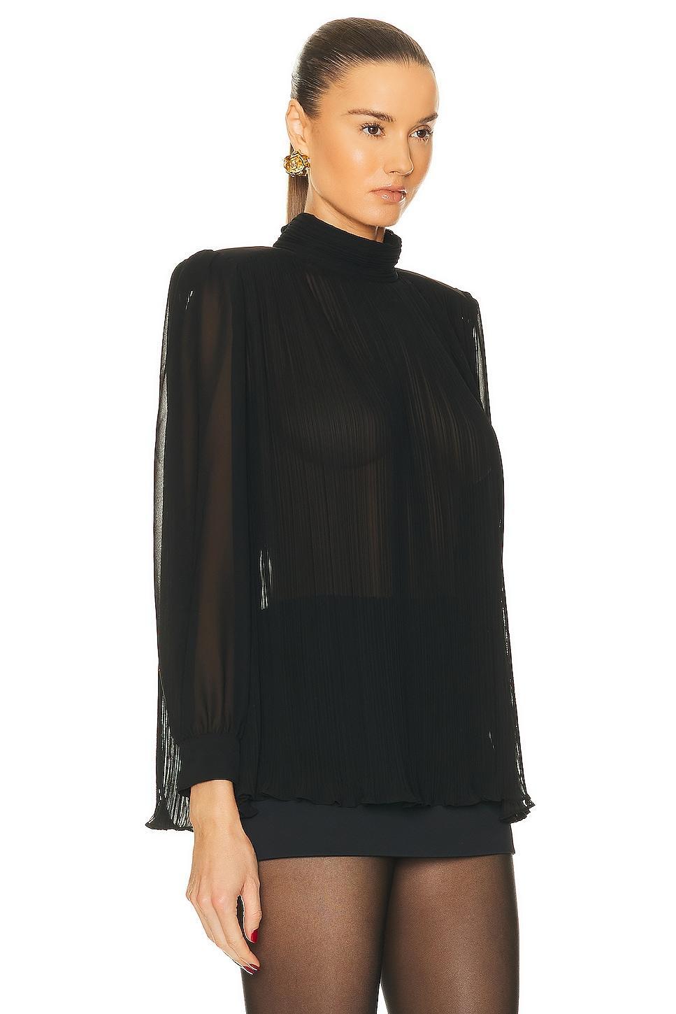 FRAME Strong Shoulder Pleated Blouse Black. (also in S). Product Image