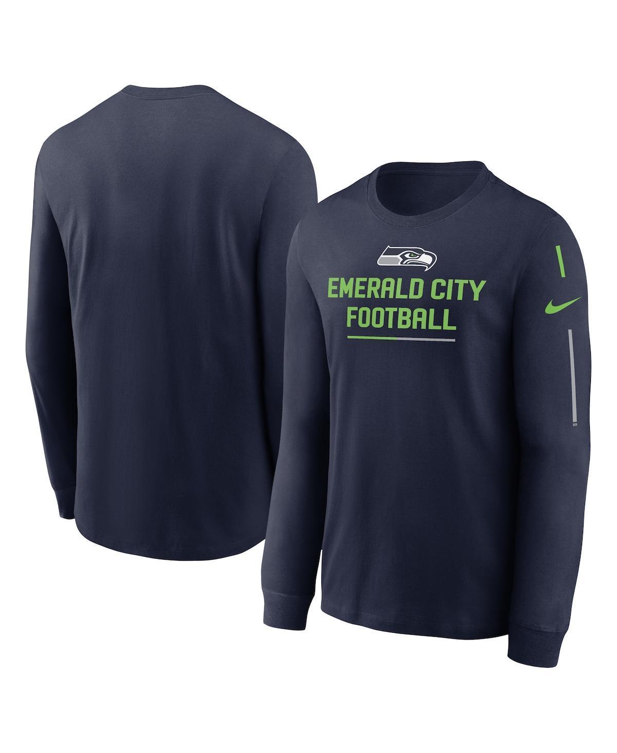 Mens Nike College Navy Seattle Seahawks Team Slogan Long Sleeve T-shirt Product Image