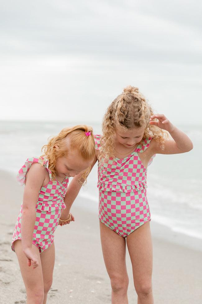 Kid's Beach Vibes Only In Watermelon Crawl One Piece Swimsuit Product Image