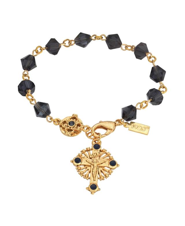 14K Gold-Dipped Blue Bead Windows to Heaven Rosary Crucifix Bracelet Product Image