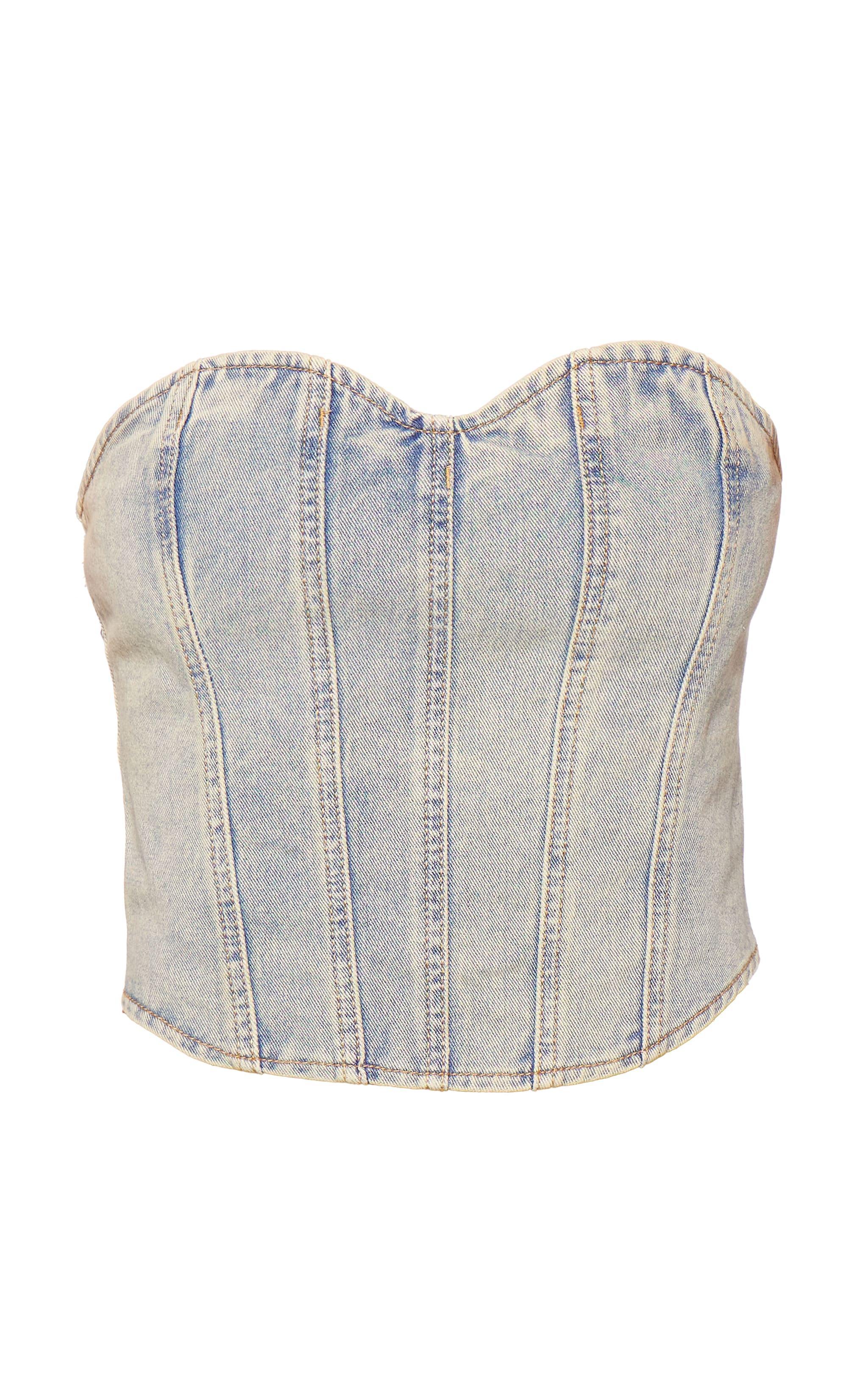 Vintage Light Wash Seam Detail Denim Corset Top Product Image