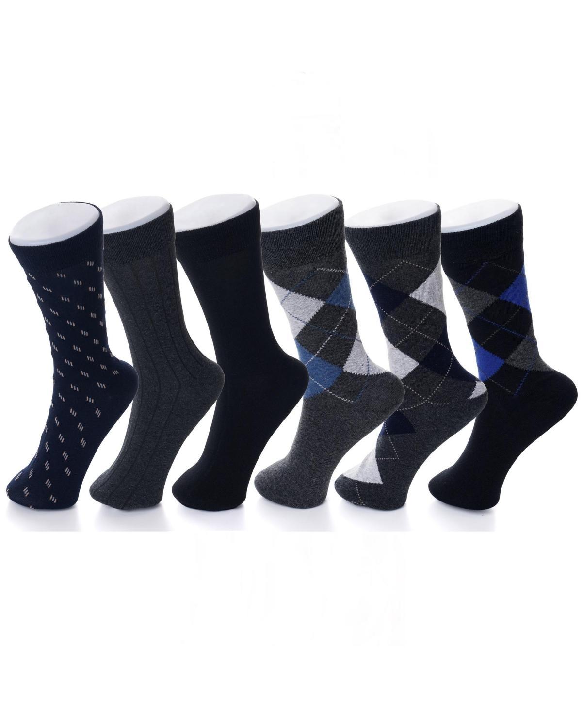 Alpine Swiss 6 Pack Mens Cotton Dress Socks Mid Calf Argyle Pattern Solids Set Product Image