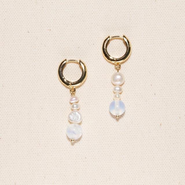 Joey Baby 18K Gold Plated Freshwater Pearl with Moonstone - Emi Earrings For Women Product Image