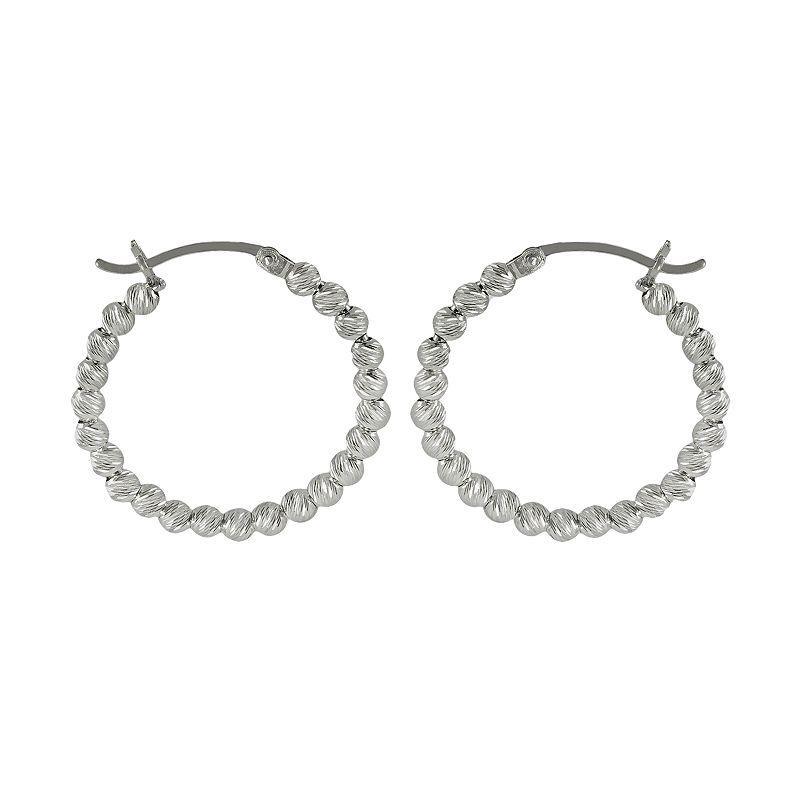 Sterling Silver Bead Hoop Earrings, Womens Product Image