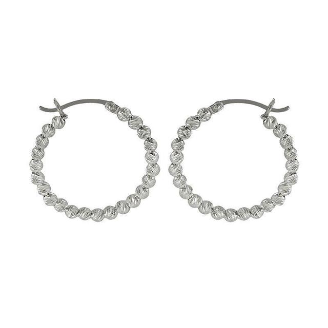 Sterling Silver Bead Hoop Earrings, Womens Product Image