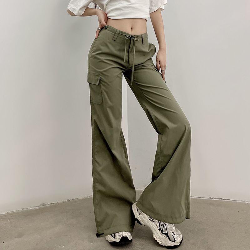 Low Rise Plain Flared Cargo Pants Product Image