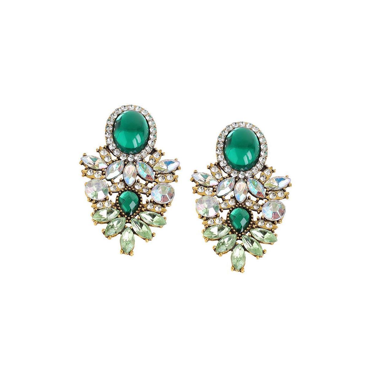 Sohi Womens Green Embellished Drop Earrings Product Image