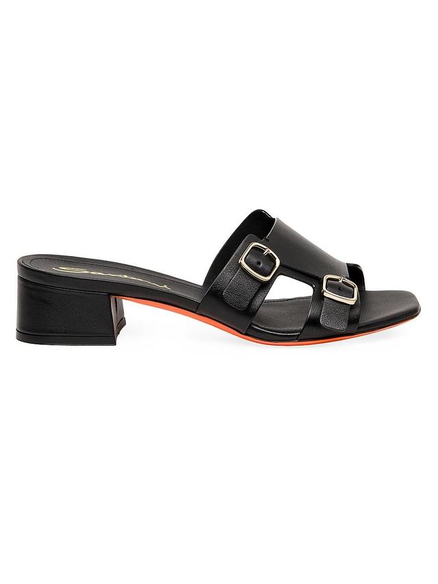 Womens Double-Buckle 38MM Leather Mules Product Image