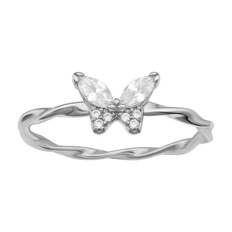 PRIMROSE Sterling Silver Cubic Zirconia Butterfly Ring, Womens Product Image