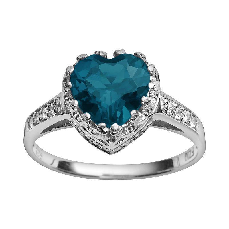 Designs by Gioelli Sterling Silver London Blue Topaz and Lab-Created White Sapphire Heart Crown Ring, Womens Product Image