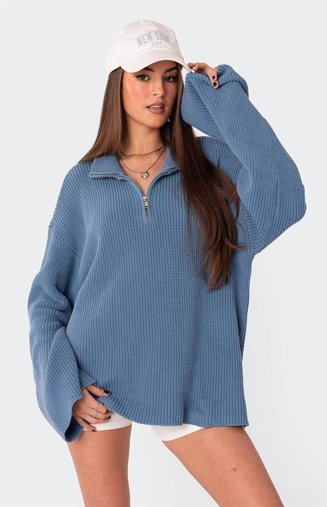 Edikted Womens Amour High Neck Oversized Zip Sweater Product Image