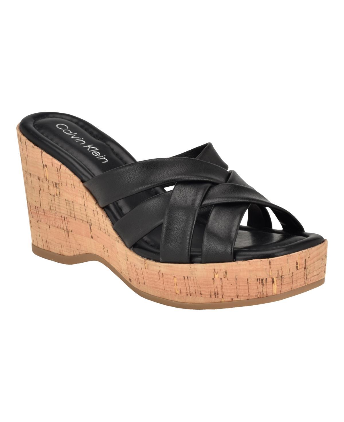 Calvin Klein Womens Hayes Slip-On Cork Wedge Sandals Product Image