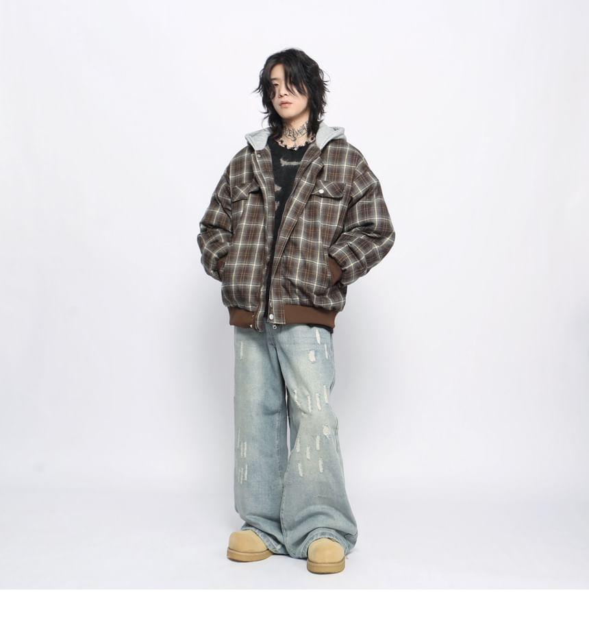 Plaid Hooded Zip Jacket Product Image