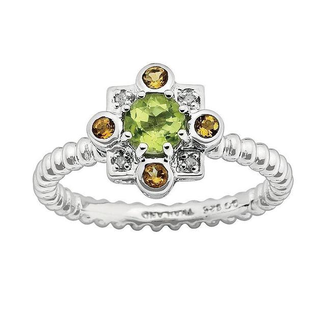 Stacks & Stones Sterling Silver Peridot, Citrine & Diamond Accent Beaded Stack Ring, Womens Multicolor Product Image