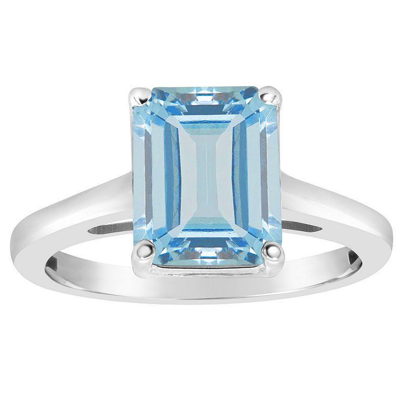 Alyson Layne 14k Gold Emerald Cut Sky Blue Topaz Solitaire Ring, Womens 14k White Gold Product Image