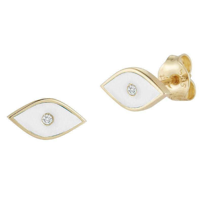 LUMINOR GOLD 14k Gold Diamond Accent White Enamel Evil Eye Stud Earrings, Womens, Yellow Product Image