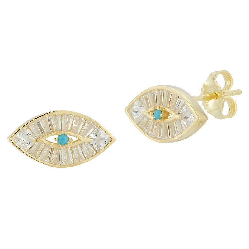 Sunkissed Sterling Cubic Zirconia Evil Eye Stud Earrings, Womens, Gold Tone Product Image