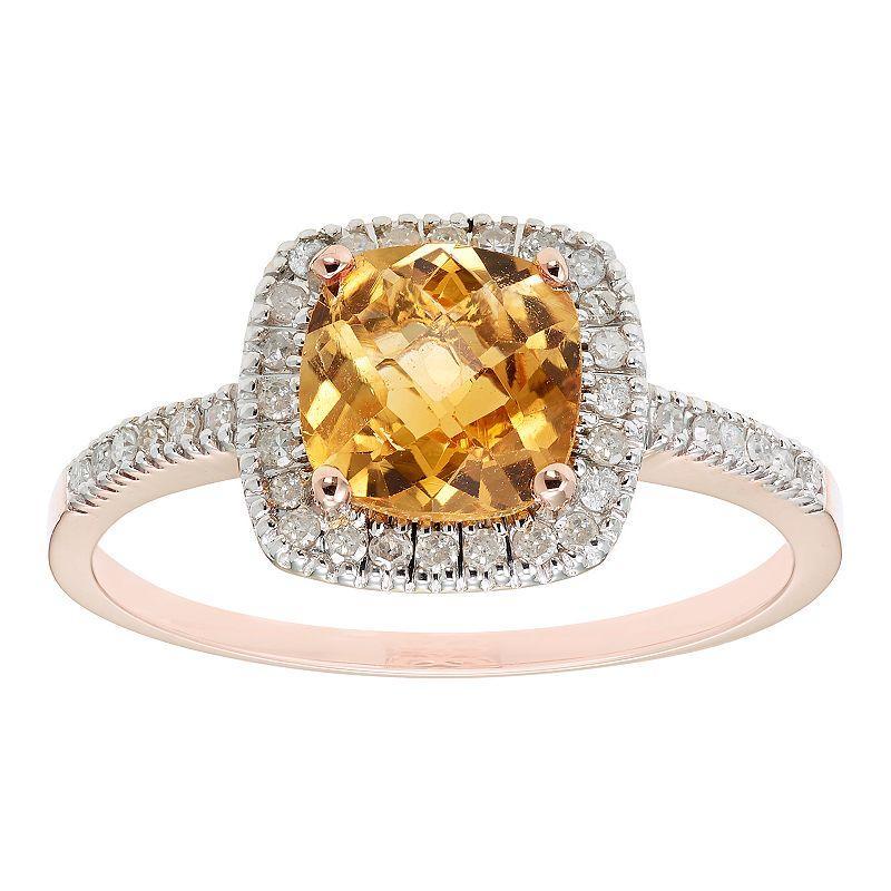 Citrine 10K Gold & 1/5 Carat T.W. Diamond Frame Ring, Womens Orange Product Image