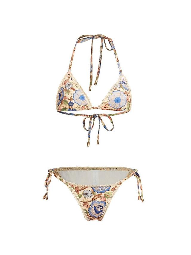 Womens Junie Crochet-Trimmed Floral String Bikini Set Product Image