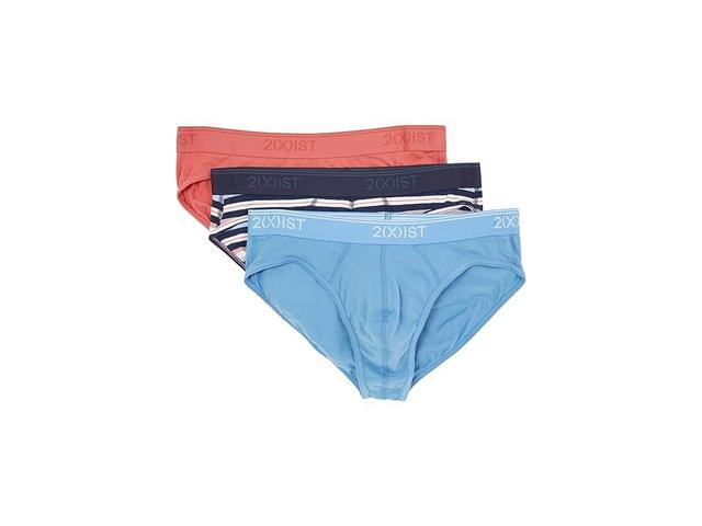 2(X)IST 3-Pack Cotton Stretch No Show Brief (Mineral Red/Multi Stripe/Lichen Blue) Men's Underwear Product Image