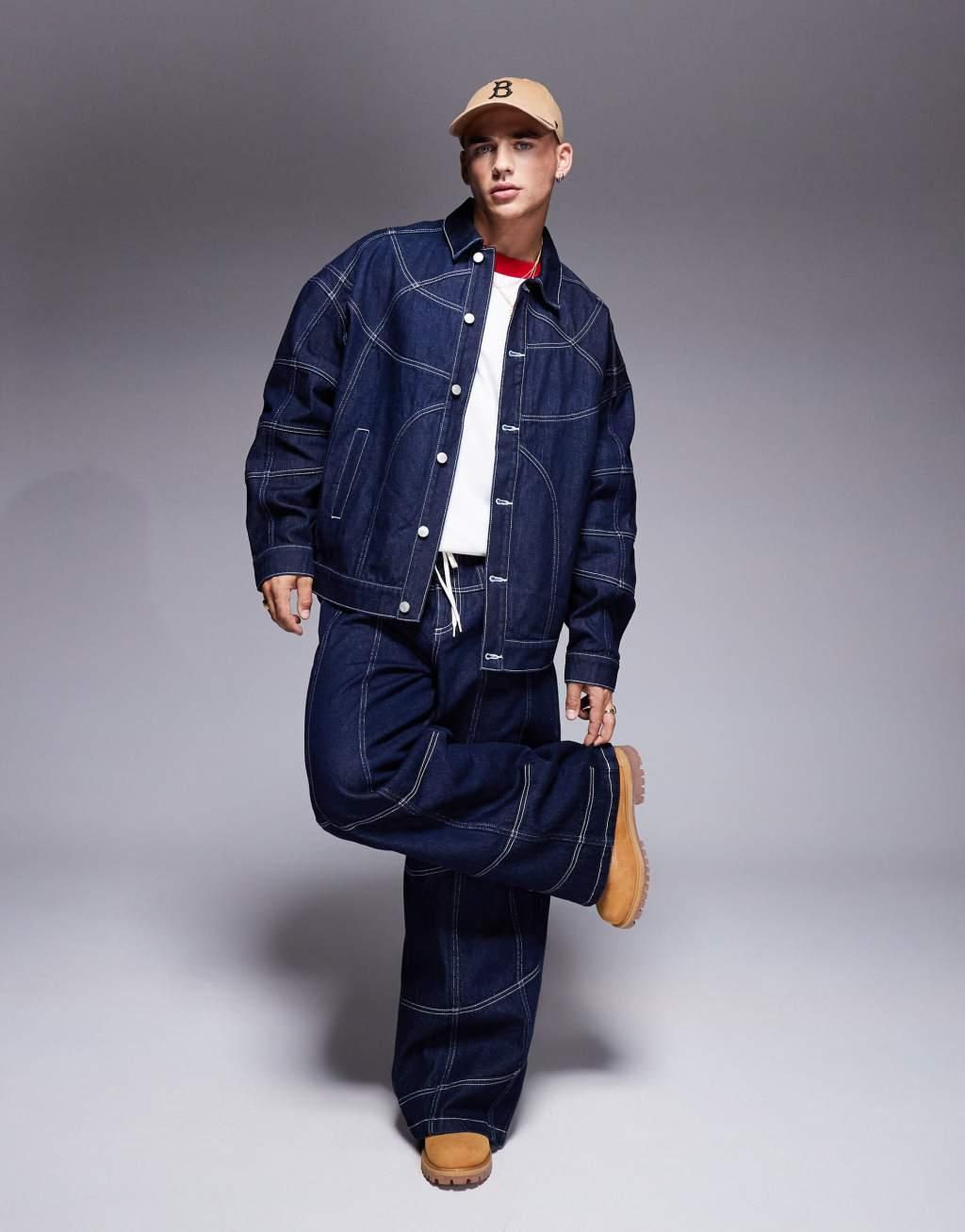 ASOS DESIGN oversized denim jacket with seam detail in indigo - part of a set Product Image