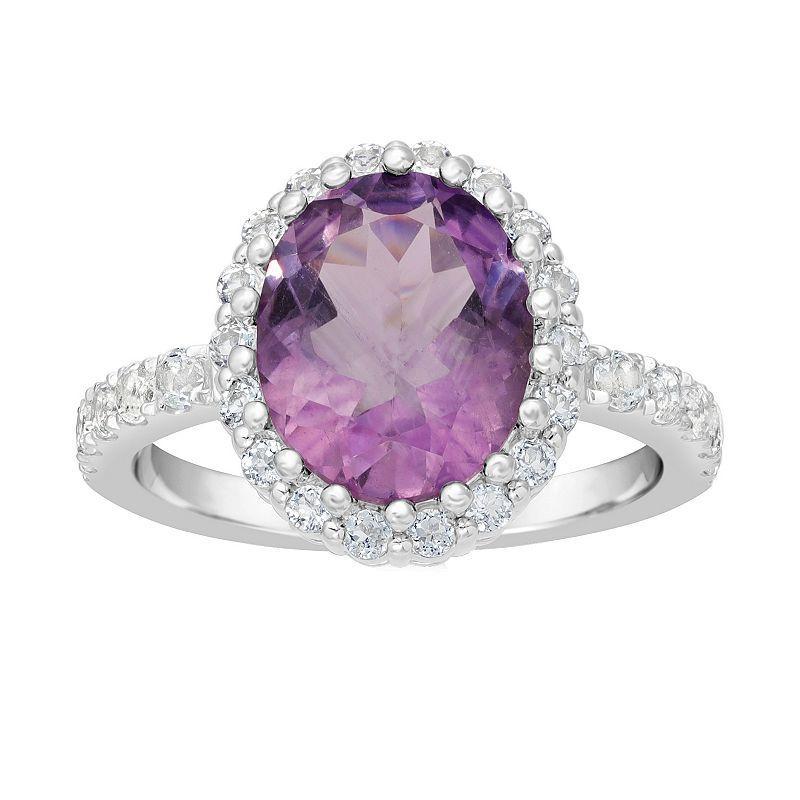 Gemminded Sterling Silver Amethyst & White Topaz Halo Ring, Womens Product Image