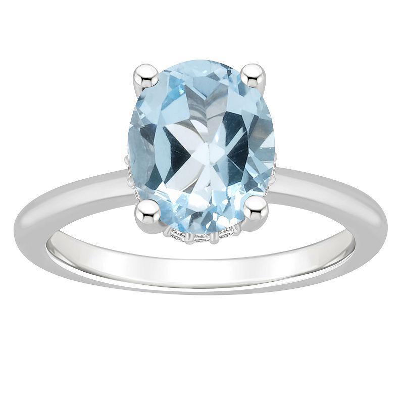 Alyson Layne Sterling Silver 10 mm x 8 mm Oval Gemstone & Diamond Accent Ring, Womens, Blue Product Image