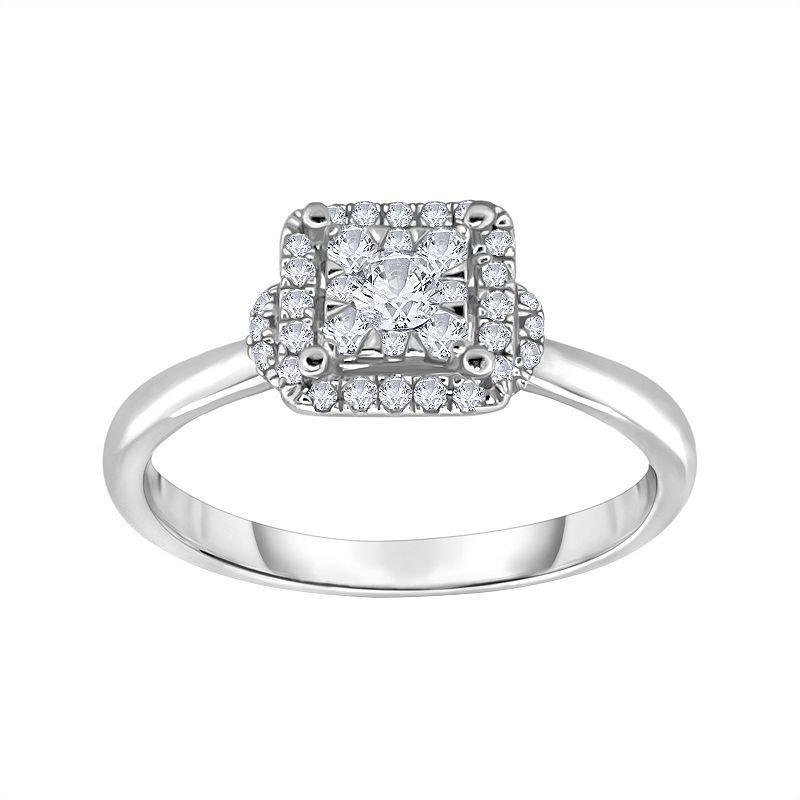 14k White Gold 5/8 Carat T.W. Diamond Vintage Cluster Engagement Ring, Womens Product Image