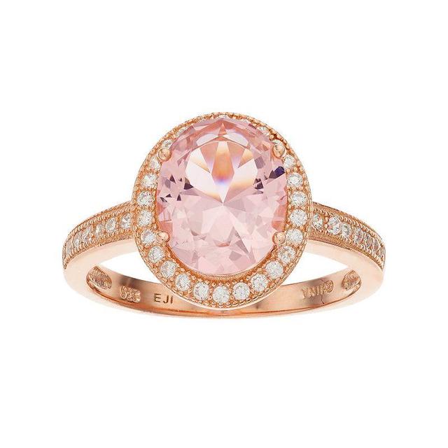 18k Rose Gold Over Silver Crystal & Cubic Zirconia Oval Halo Ring, Womens, Pink Product Image