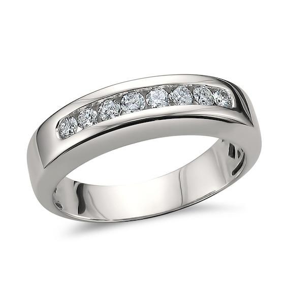 Men's 1/2 CT. T.w. Diamond Eight Stone Channel Band in 14K White Gold Product Image