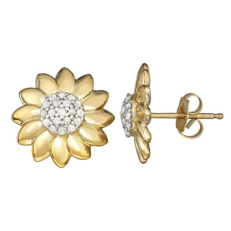 Jewelexcess 14k Gold Over Silver 1/8 Carat T.W. Diamond Flower Stud Earrings, Womens, Gold Tone Product Image