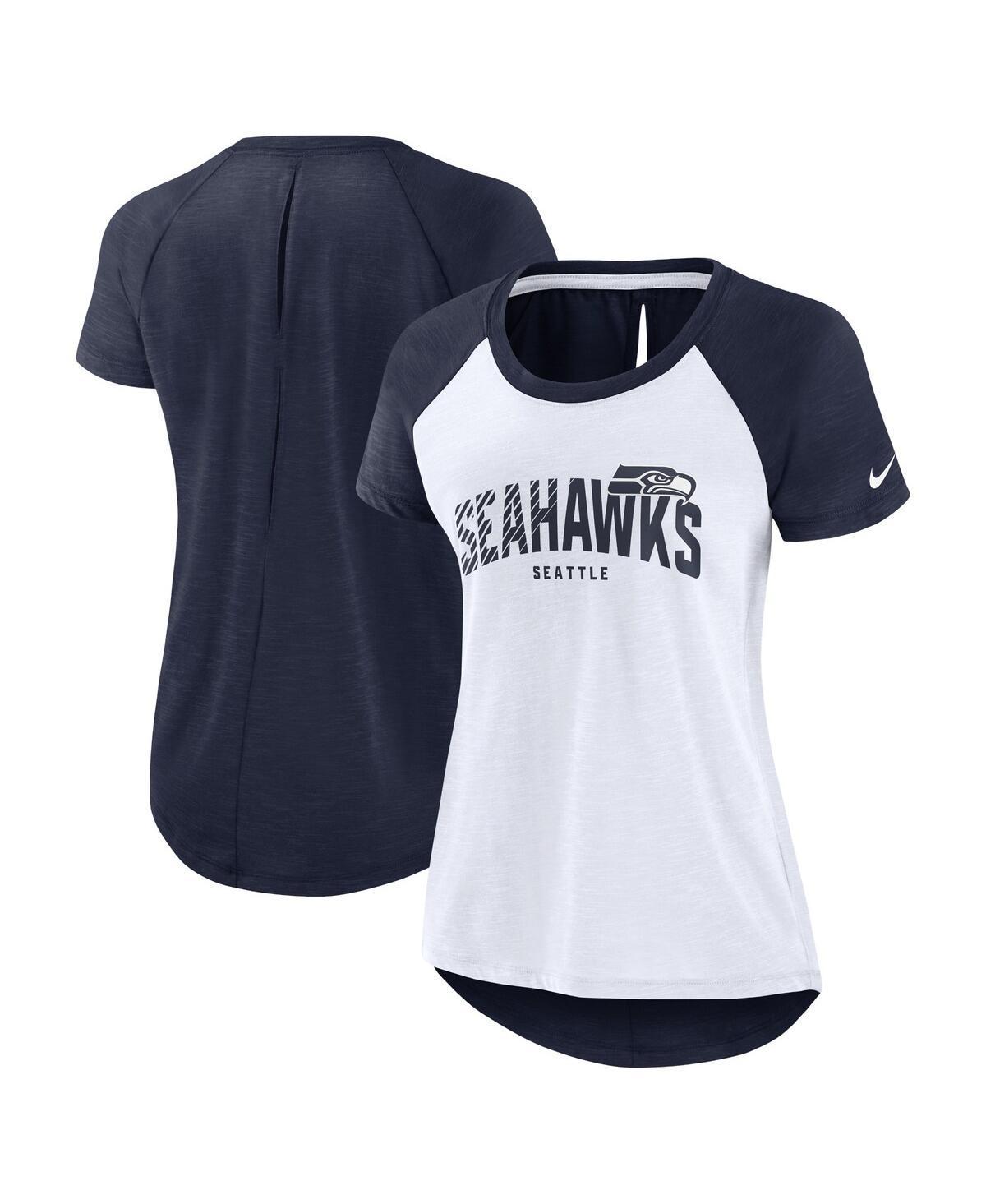 Womens Nike White Seattle Seahawks Back Slit Lightweight Fashion T-shirt - White Product Image