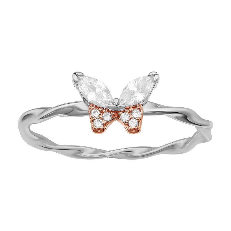 PRIMROSE Sterling Silver Cubic Zirconia Butterfly Ring, Womens Two Tone Product Image