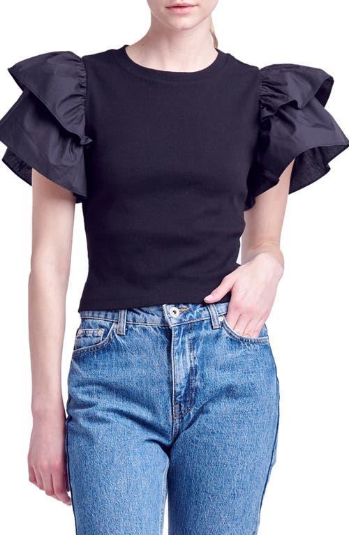 English Factory Mix Media Ruffle Sleeve Cotton Rib Top Product Image