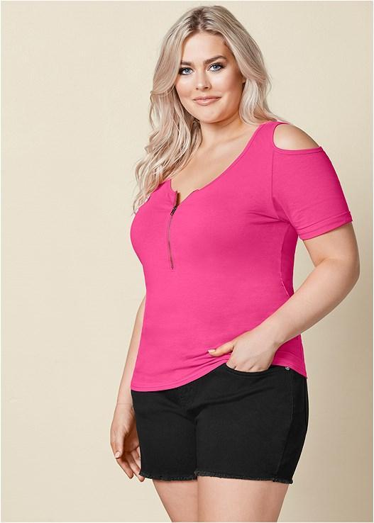 Cold-Shoulder Zipper Top Product Image