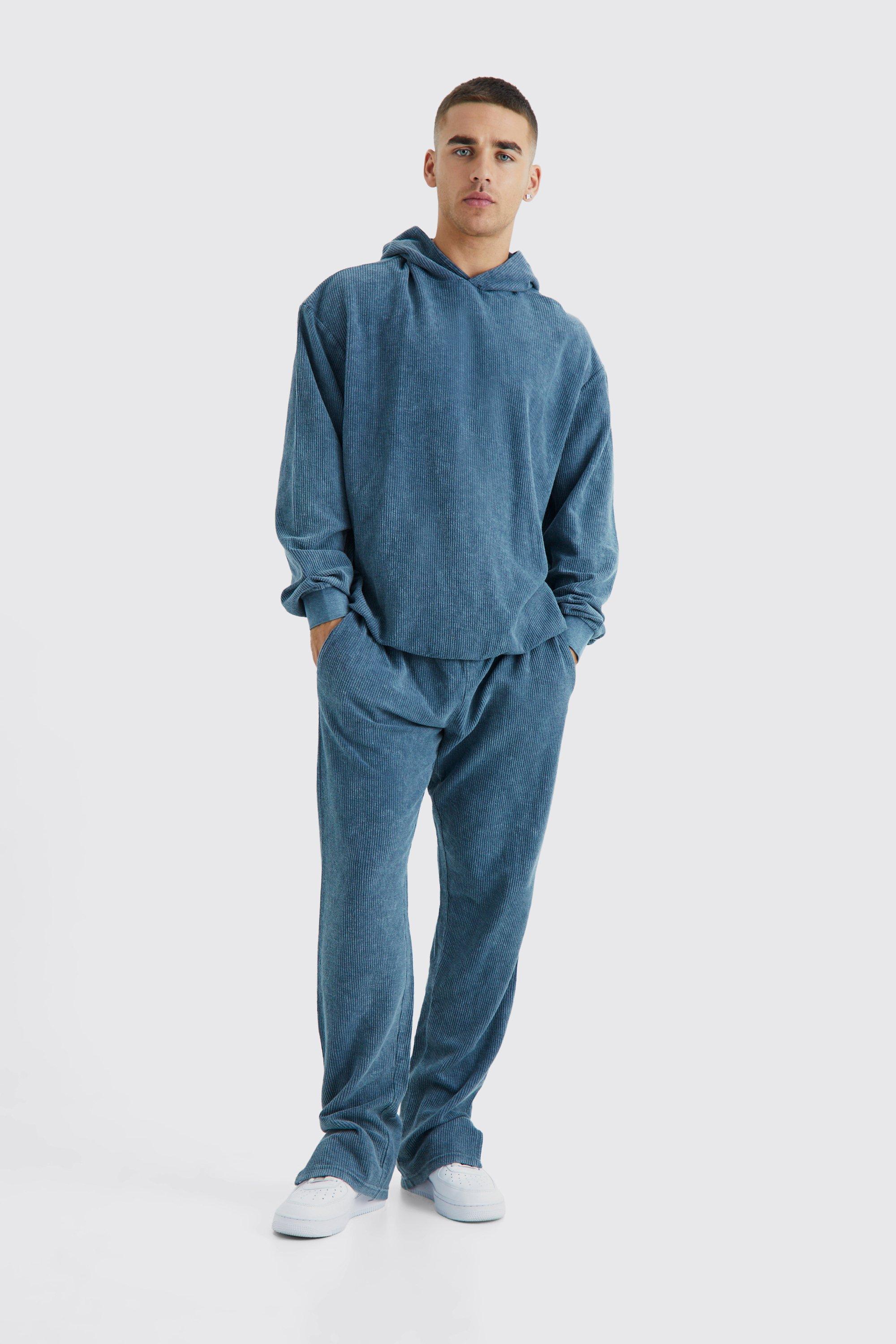 Oversized Washed Cord Hooded Tracksuit | boohooMAN USA Product Image