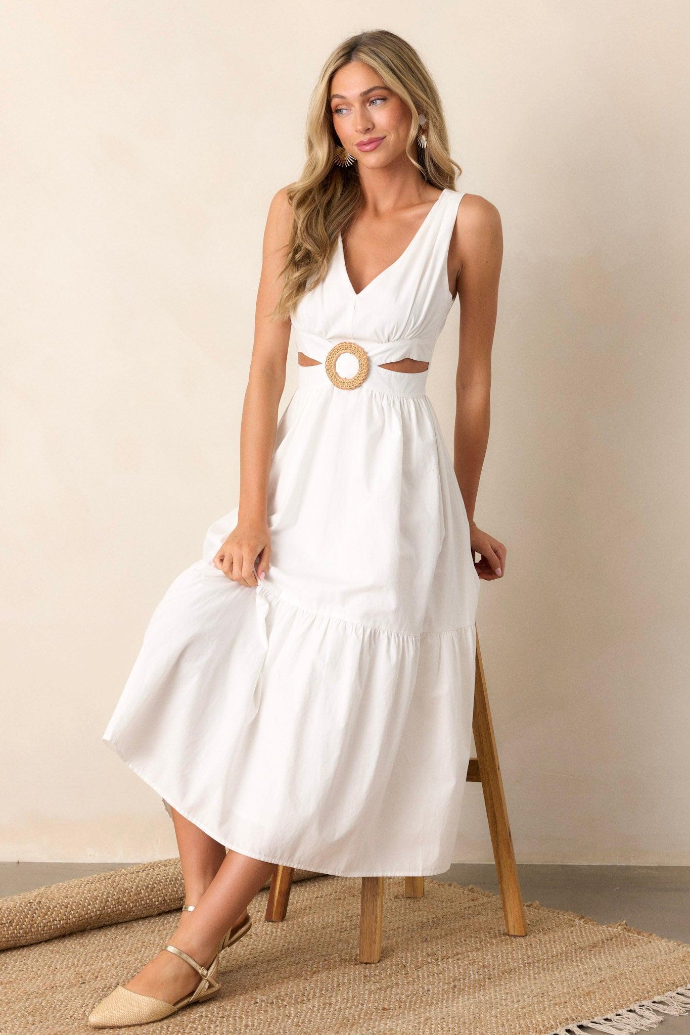 Be Good To Me White Cutout Midi Dress Product Image