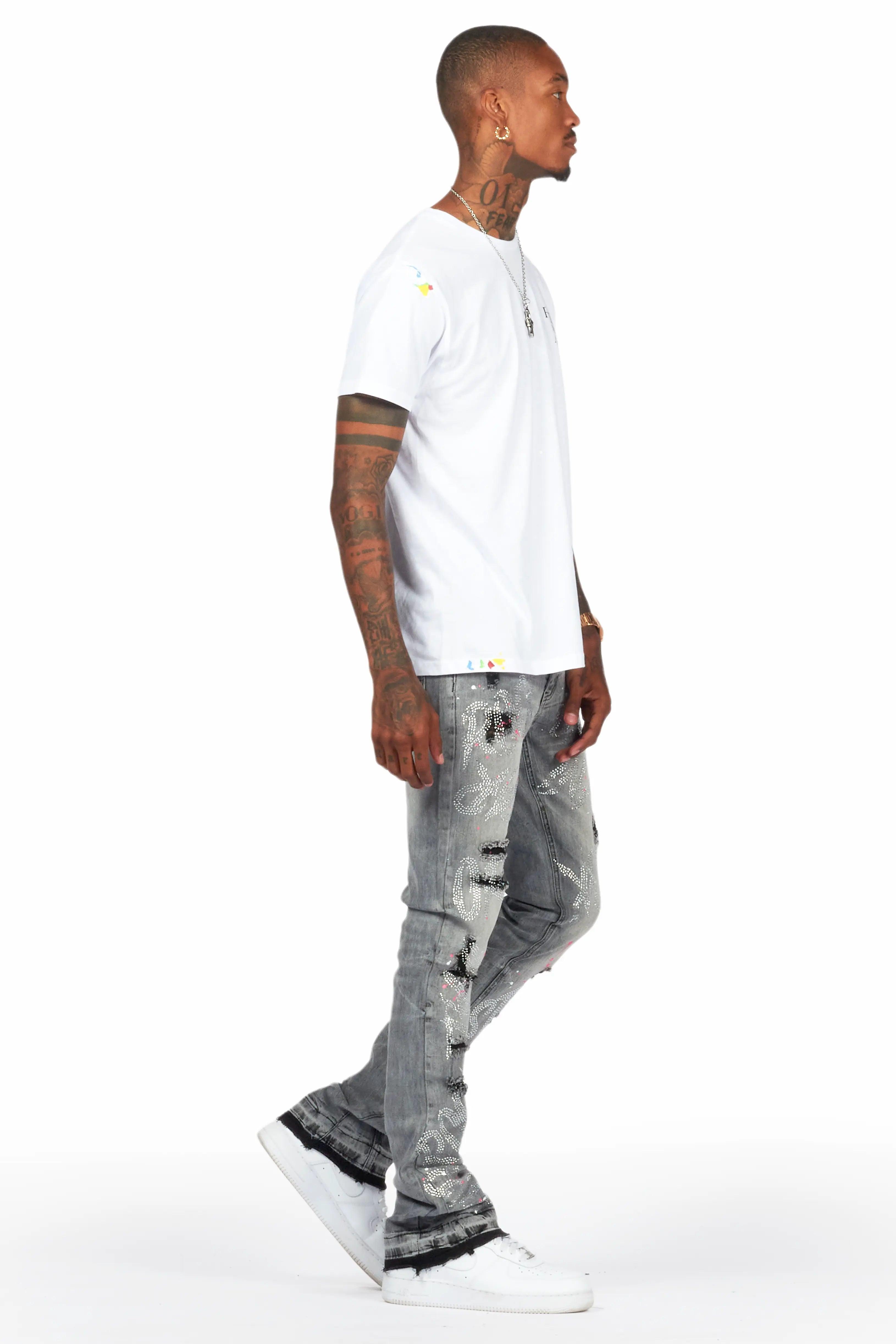 Eren Grey/Pink Stacked Flare Jean Male Product Image