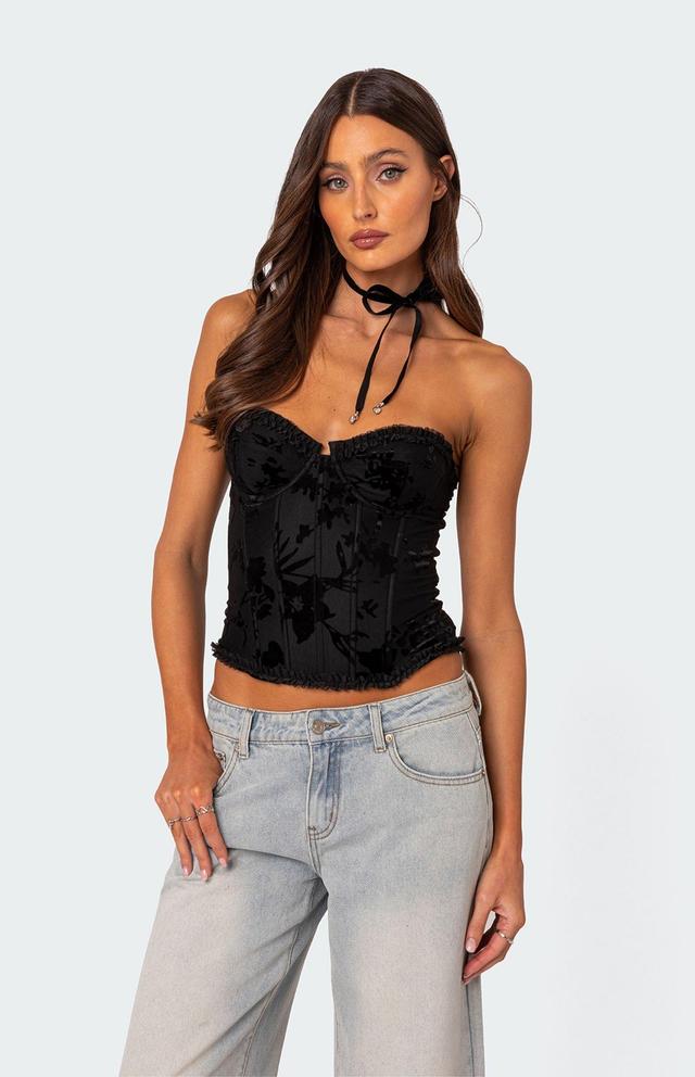 Edikted Women's Marine Velvet Embroidered Corset Top Product Image