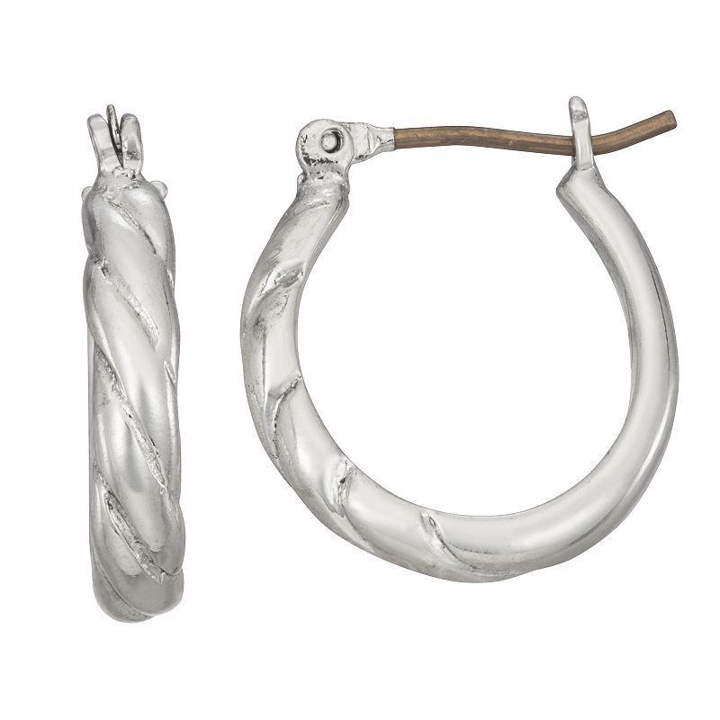 Napier Silver Tone Casual Twist Hoop Earrings, Womens Product Image