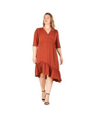 Womens Plus-size Ruched Sleeve Ruffle Hem Midi Dress Product Image