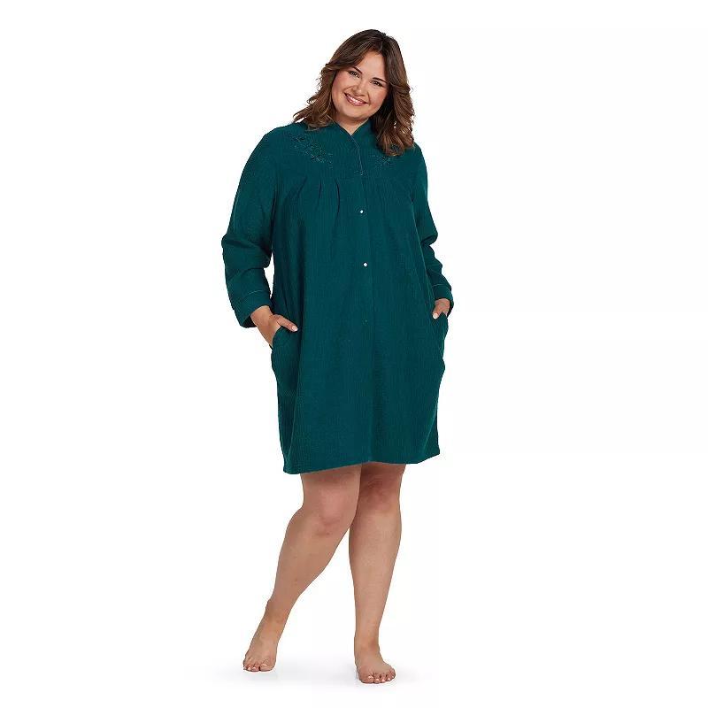 Plus Size Miss Elaine Essentials Brushed Back Terry Short Snap Robe, Womens Product Image