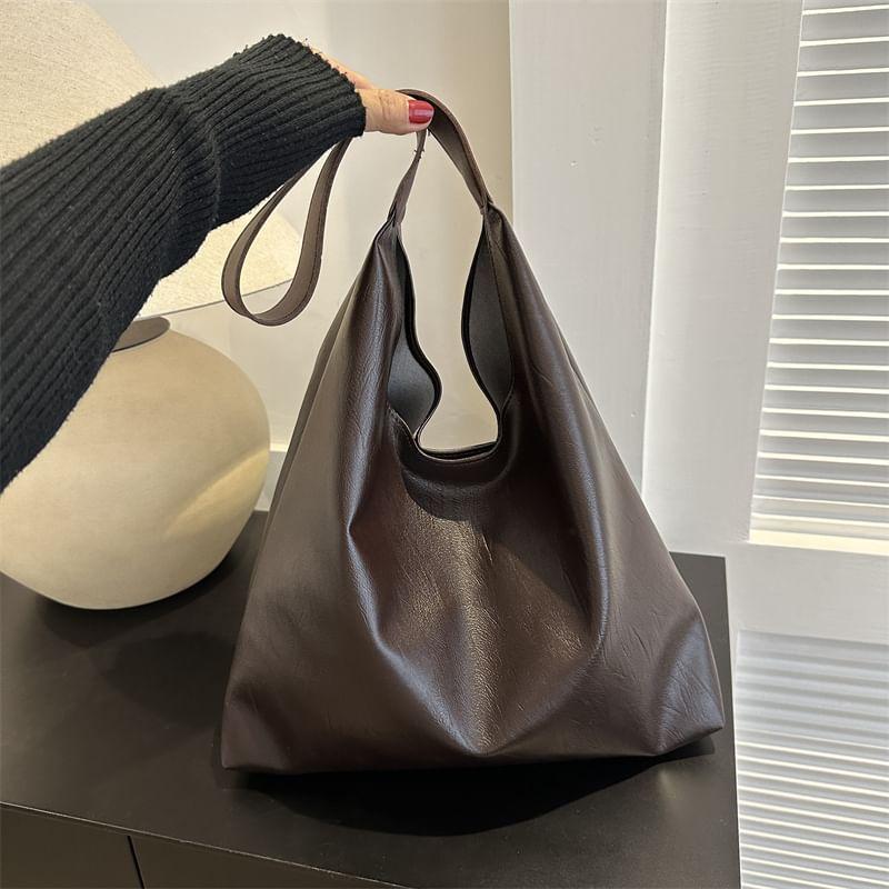 Faux Leather Plain Shoulder Bag product image