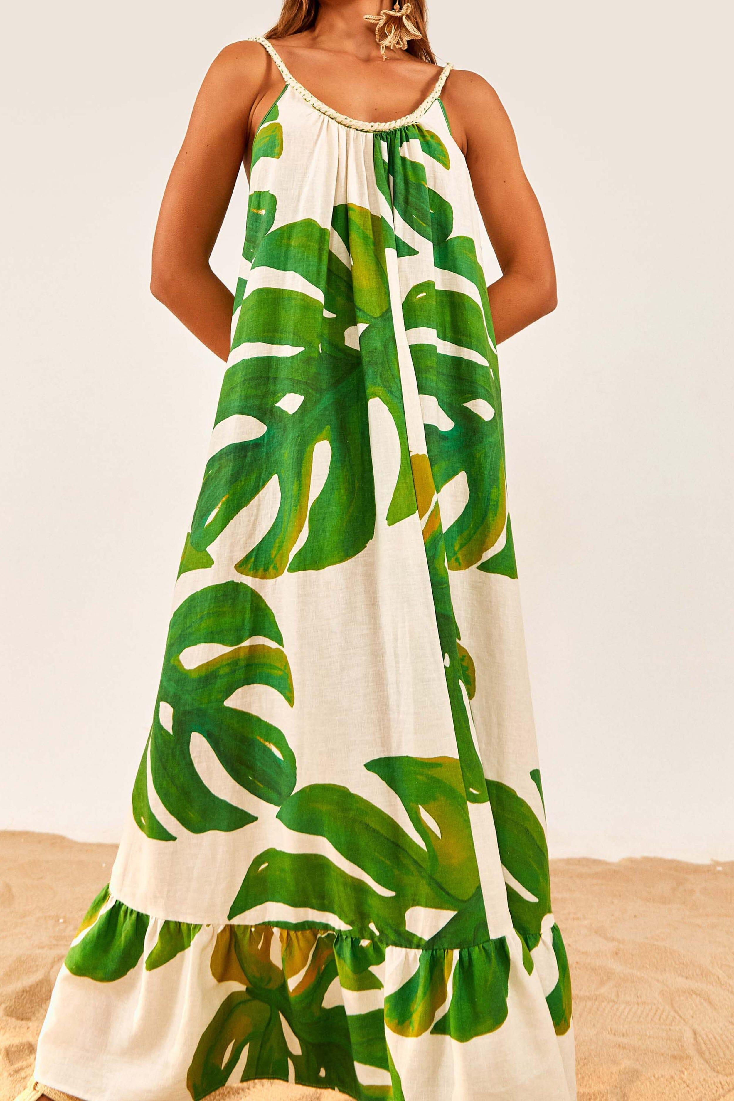 White Monstera Maxi Dress, WHITE MONSTERA / XL Product Image